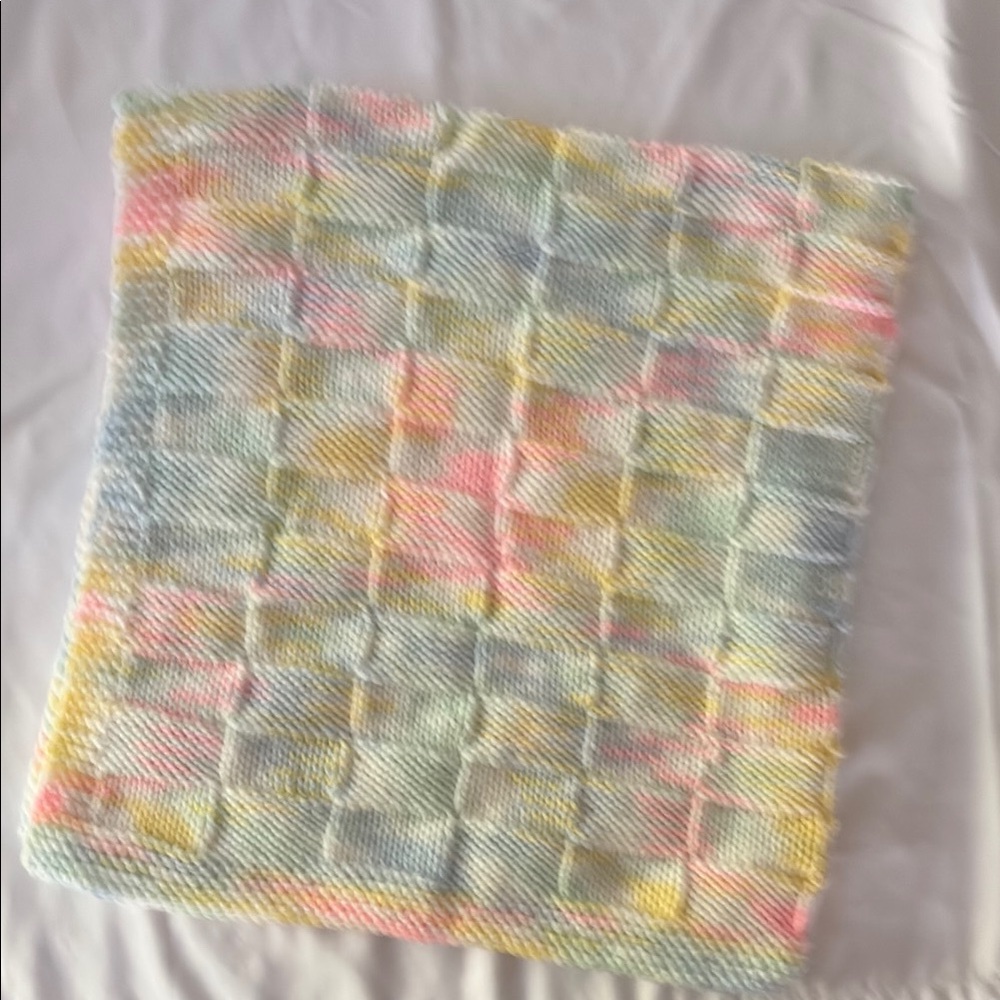 New Hand Knit Multicolor Baby Blanket